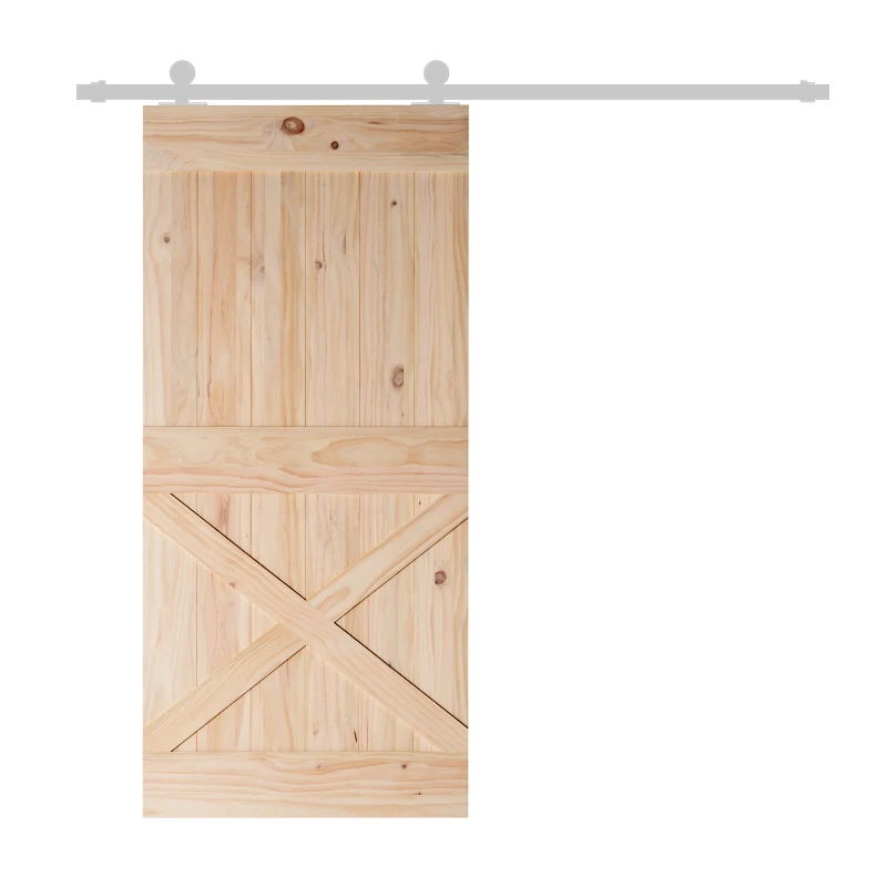 HOMCOM - Porta Scorrevole in Legno in Stile Country, 213 x 96.5 x 3.5cm, Colore: Naturale