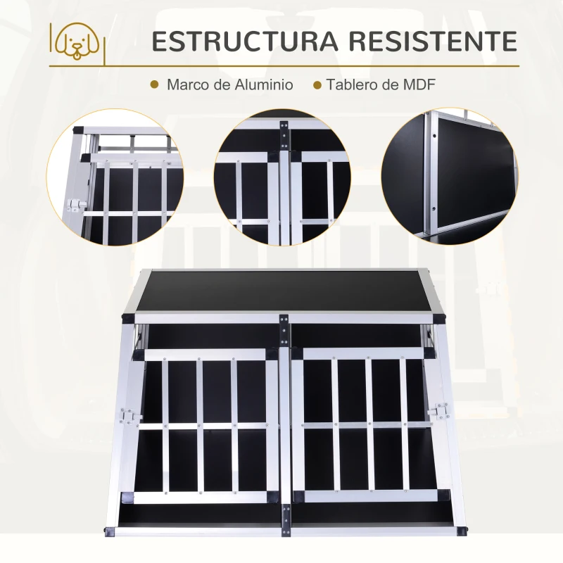 Pawhut Jaula Aluminio para Perros Transportín Aluminio de Perro para Viaje Doble Puerta con Tabique Hermético Extraíble 89,5x68,5x50 cm