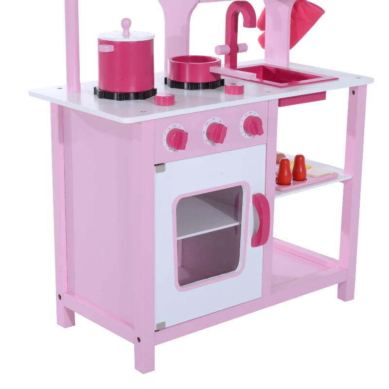 Homcom Cucina Giocattolo per Bambini in Legno Rosa 60 x 30 x 84.5cm