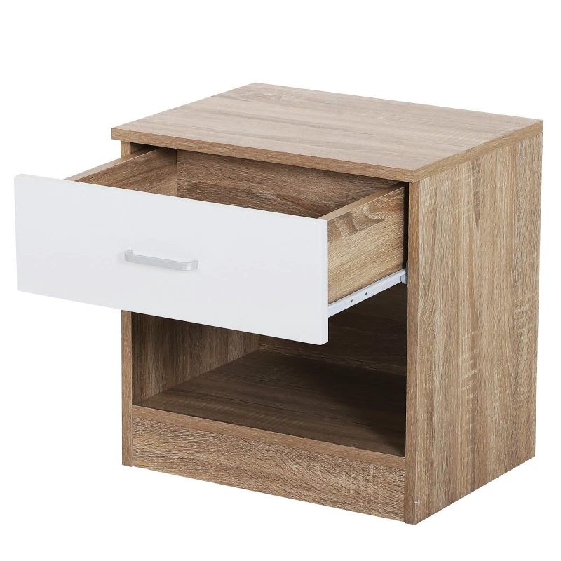 HOMCOM Comodino in Rovere con Cassetto Bianco per Camera da Letto 45L x 35P x 46.5A cm Rovere, Bianco lucido