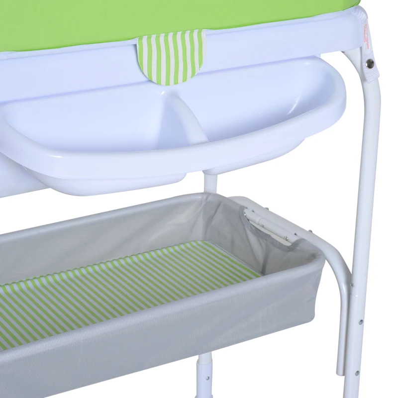 HOMCOM Fasciatoio Bambini con Vaschetta Bagnetto Portatile con Portaoggetti in Plastica Verde 81x53x102cm