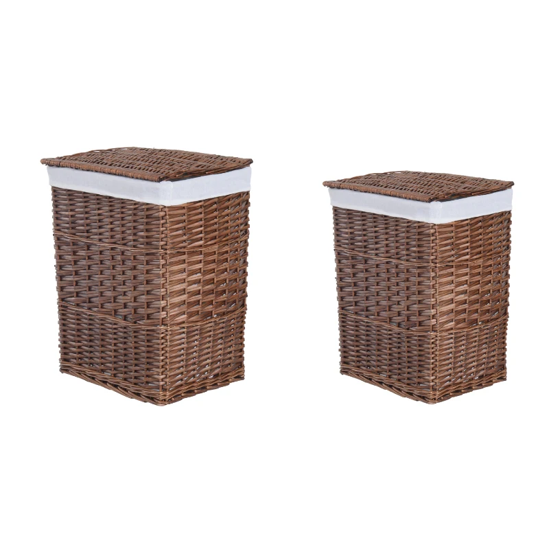 HOMCOM Set di Contenitori Portaoggetti in Vimini 5 Pezzi con Fodera Rimovibile e Lavabile