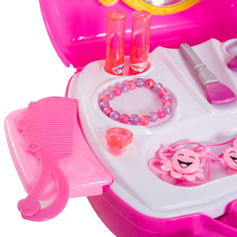 HOMCOM Set Bellezza Trucchi Giocattolo Valigetta Richiudibile Bambine 20pz Portatile 34 × 27 × 29cm Rosa