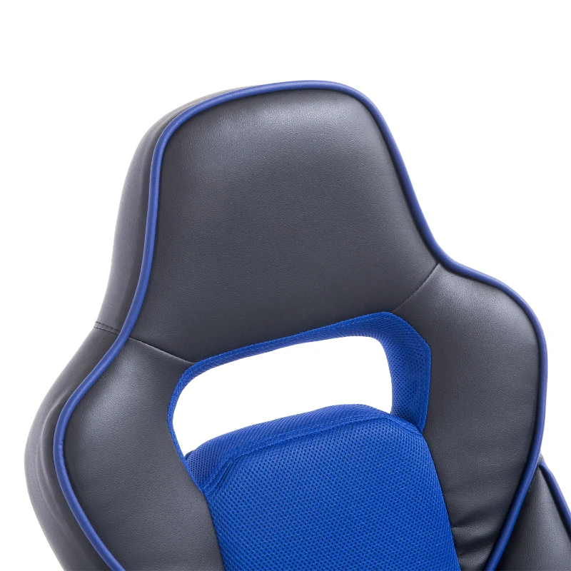 HOMCOM Sedia da Ufficio Scrivania Poltrona da Gaming Ergonomica Reclinabile con Poggiapiedi e Rotelle in Ecopelle PU Nero e Blu