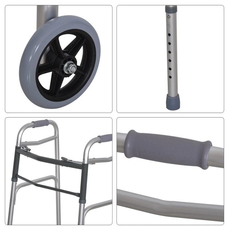 Homcom Deambulatore Pieghevole e Ultraleggero in Alluminio con 2 Ruote e Altezza Regolabile 77-95 cm