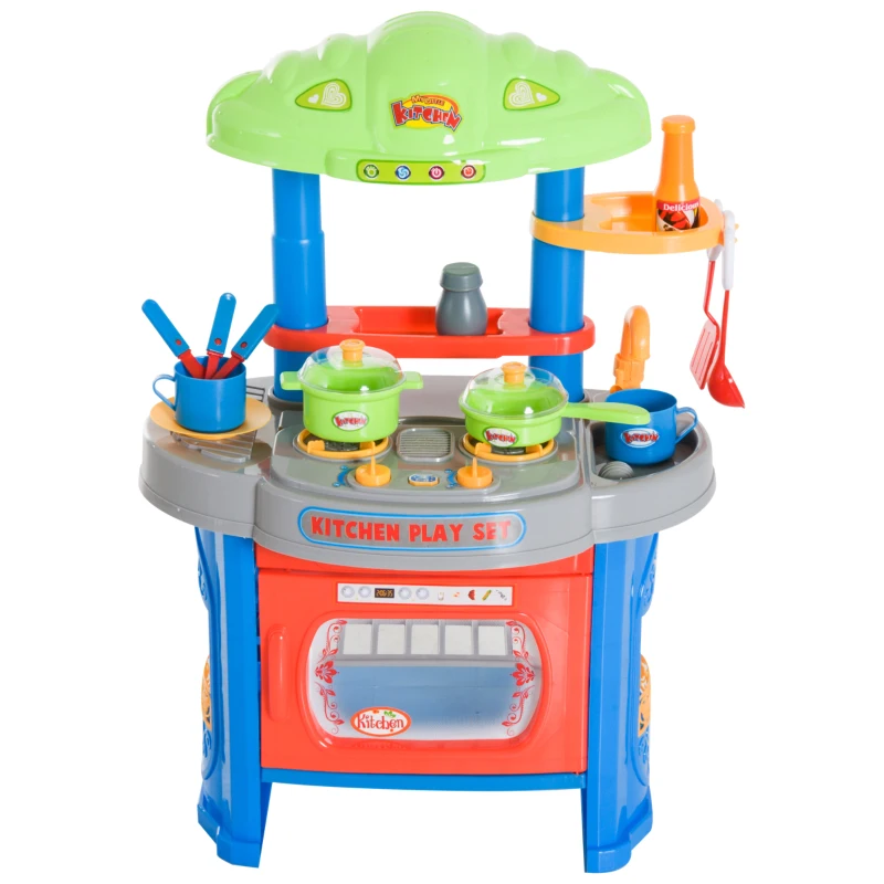 HOMCOM Cucina Giocattolo per Bambini Accessori Luci e Suoni Plastica 46 × 30 ×67cm