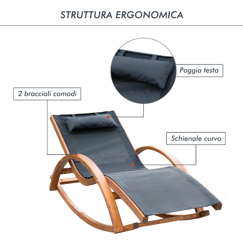 Outsunny Sedia a Dondolo Sedia Lettino Prendisole Relax Moderna Giardino Legno 165 × 72 × 70cm