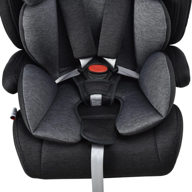 HOMCOM Seggiolino Auto 0-36kg, Bambini Gruppo 1,2,3 Età 3-12 Anni, con Cintura di Sicurezza, Nero e Grigio 43 x 41 x 70-79cm