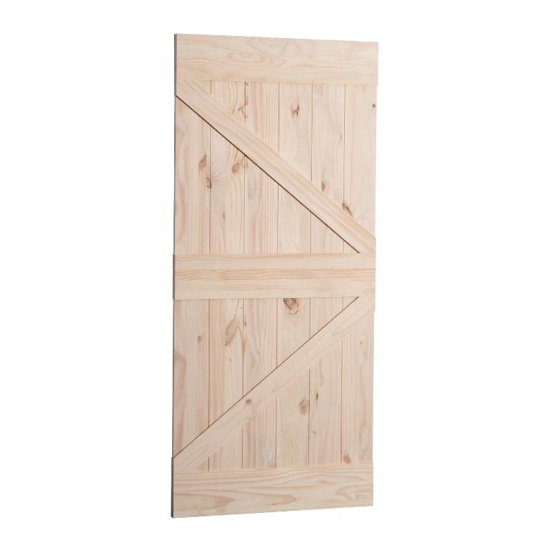 HOMCOM - Porta Scorrevole Barn Door in Legno di Pino Laccatura DIY, 213 x 96.5 x 3.5cm, Naturale