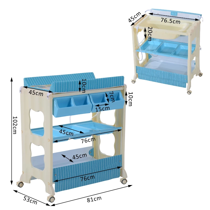 HOMCOM Fasciatoio con Vaschetta e Vani Portaoggetti in Plastica Atossica 81 x 53 x 102cm, Rosa/Blu (Blu)