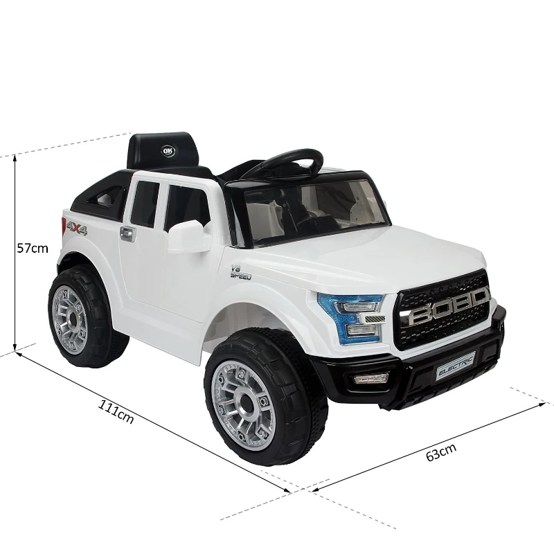 HOMCOM Macchinina Elettrica Modello Jeep per Bambini: 3-8 Anni Cintura di Sicurezza, Luci e Musica Certificati CE, EN71-1-2-3, EMC, EN62115 Bianco