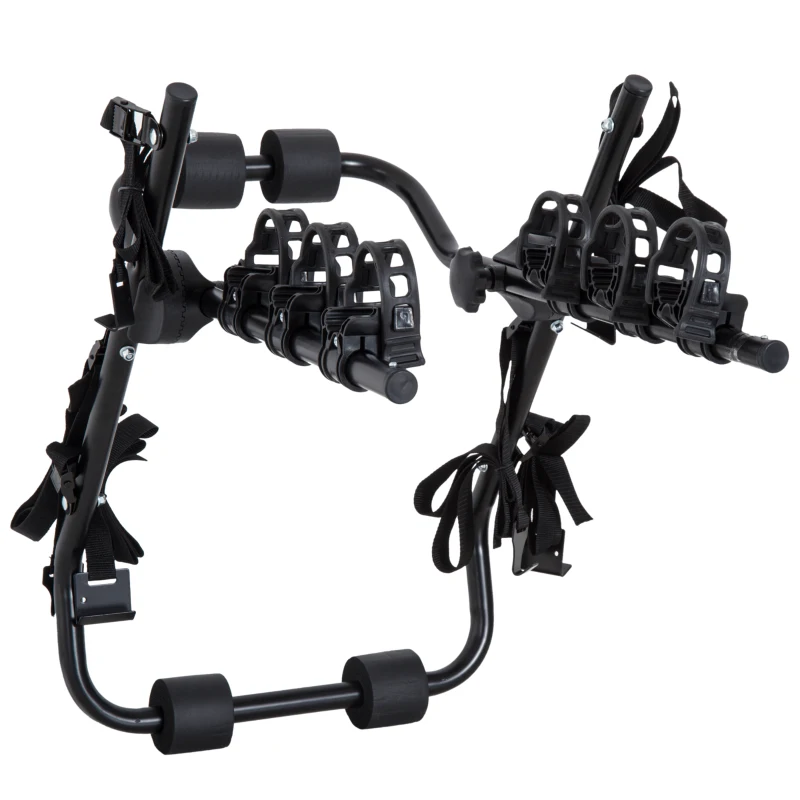 HOMCOM Portabici Posteriore per Auto Portata 3 Bici Pieghevole con 6 Corde Acciaio Portata 40kg
