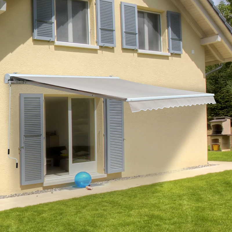 Tenda Da Spiaggia Outsunny Tenda Da Sole 2.5x2 M Con Braccio Avvolgibile, Tenda Parasole Da Esterno A Manovella In Alluminio E Tessuto Poliestere, 280 G/u33a1, UV50+, Grigio E Bianco Tenda Da Sole - 7