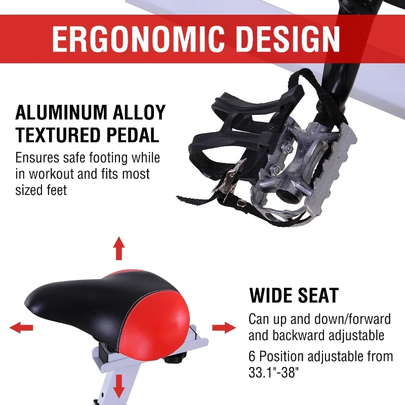 Homcom Cyclette Spinning Professionale con Sellino e Manubrio Regolabili Schermo LCD Bianco, nero, rosso, 107x48x100cm