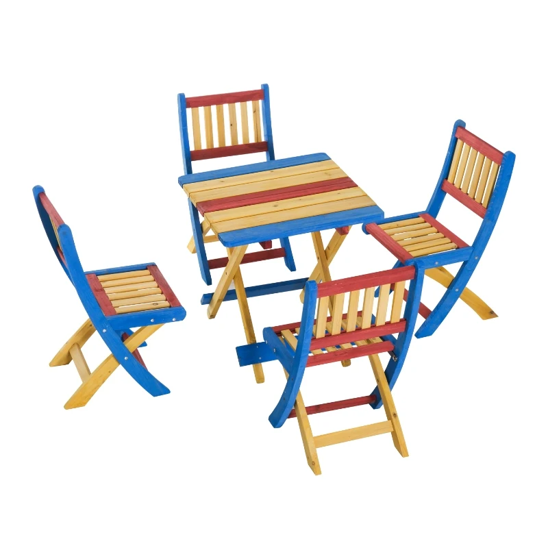 Outsunny Set Tavolo da Giardino con 4 Sedie Legno di Abete Colorato