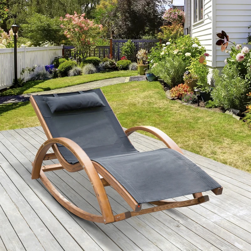 Outsunny Sedia a Dondolo Sedia Lettino Prendisole Relax Moderna Giardino Legno 165 × 72 × 70cm