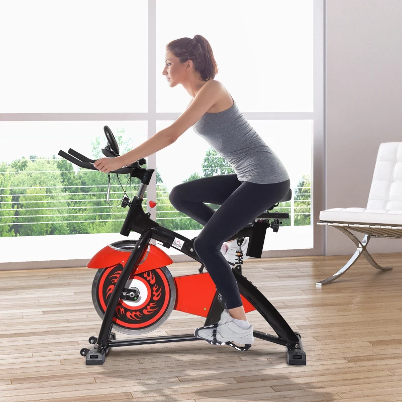 HOMCOM Spin Bici Bicicletta Bike Indoor Allenamento Aerobico Ciclo Home Fitness Palestra In Casa Con Display a LED Rosso