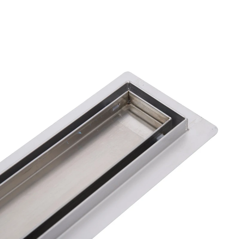 HOMCOM Canale canalina di scarico doccia sistema drenaggio doccia a pavimento in acciaio inox piastrellabile (740x110x70 cm)