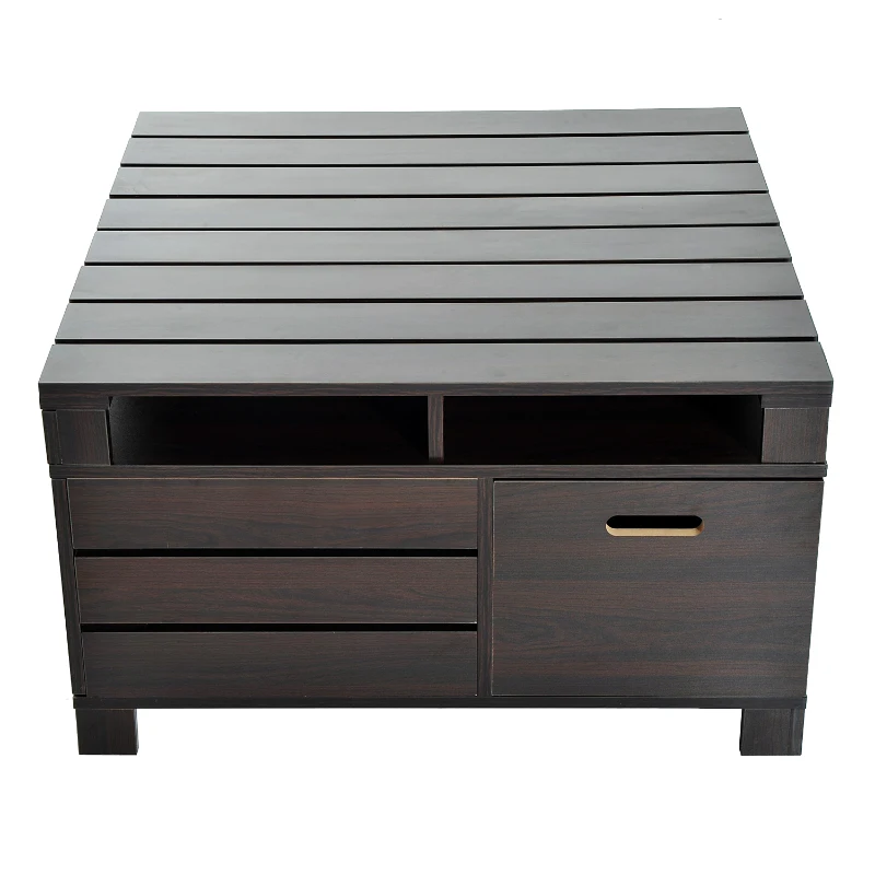 HOMCOM Tavolino da Salotto Design Moderno con Vani Portaoggetti in Legno MDF Noce 80 x 80 x 46.5cm