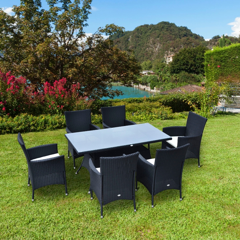 Set Giardino 7 Pezzi Outsunny - 6 Sedie Impilabili E Tavolo Rettangolare In Acciaio, Colore Kaki/Marrone - Foto 7