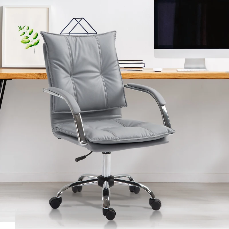 Vinsetto Poltrona Sedia da Ufficio Design Moderno Altezza Regolabile Imbottita, Pelle PU Cotone PP, Grigio, 64 x 57 x 91-101 cm