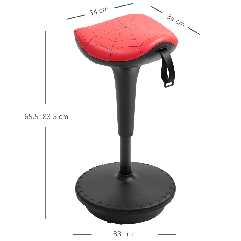 HOMCOM Sgabello Basculante con Seduta a Sella di Cavallo Rossa e Base Oscillante 360°, per Ufficio, 38x38x65.5-83.5cm