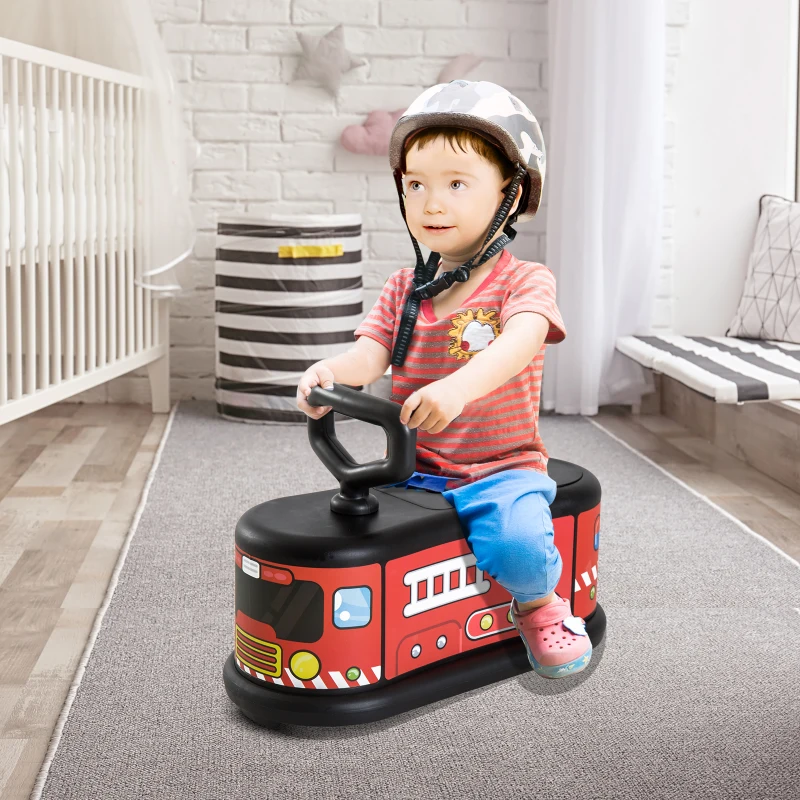 HOMCOM Camion dei Pompieri con Vano Portaoggetti Cavalcabile Bambini Plastica 21.5 × 48 × 34cm