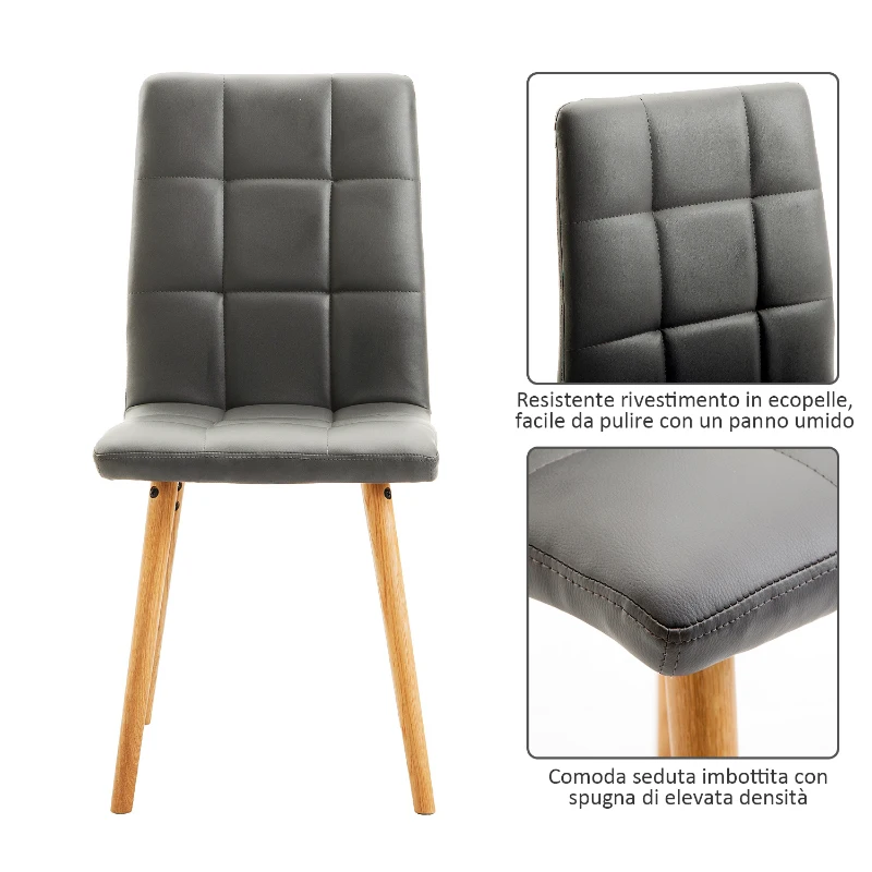 HOMCOM Set 2 Sedie Sala da Pranzo Moderne Imbottite, Legno 45×56×93cm Grigio