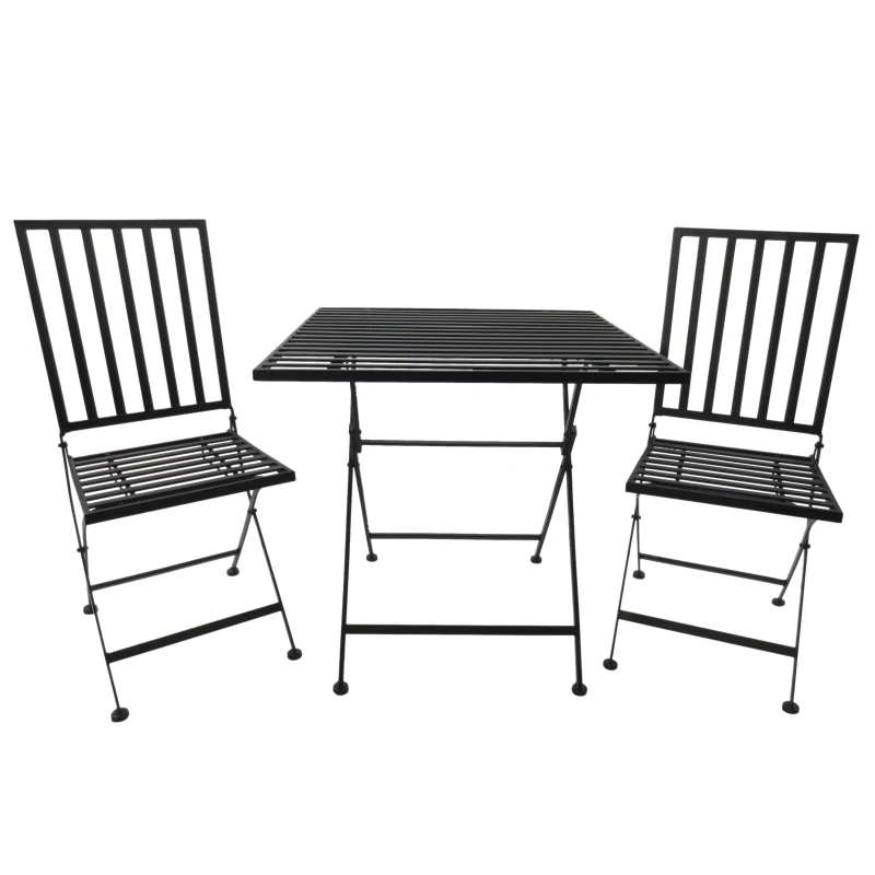 Outsunny Set Mobili da Giardino 1 Tavolo e 2 Sedie Pieghevole in Mettallo 70 x 70 x 70 cm Nero