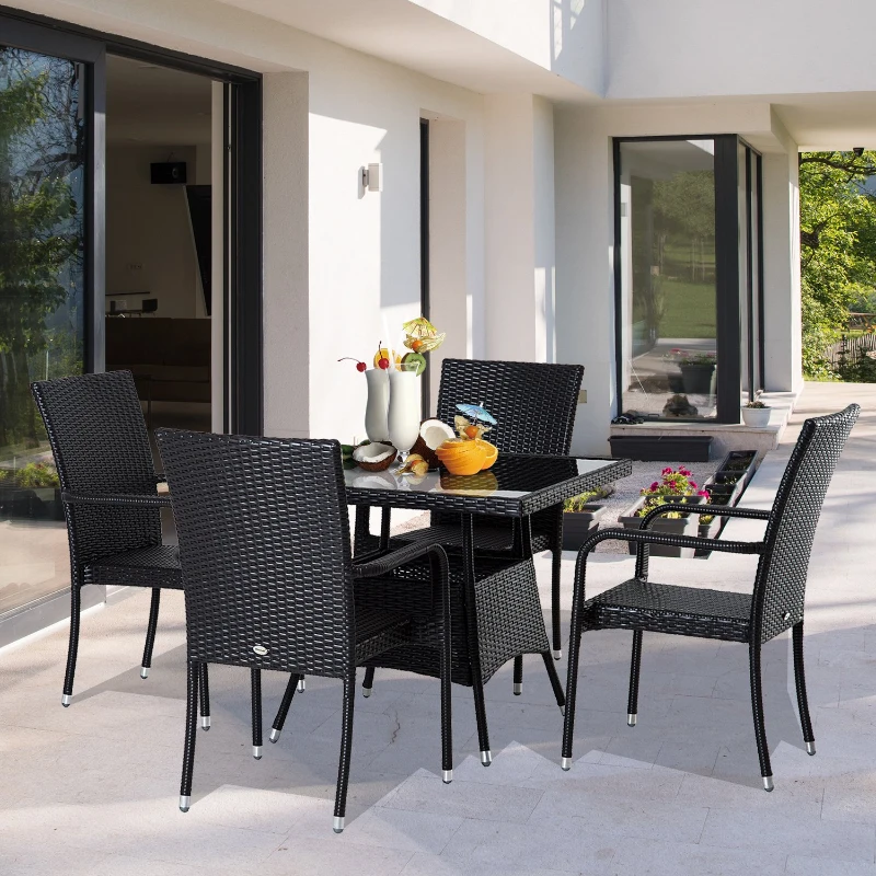 Outsunny Set 5pz Mobili da Giardino Tavolo con 4 Sedie Balcone Rattan Marrone