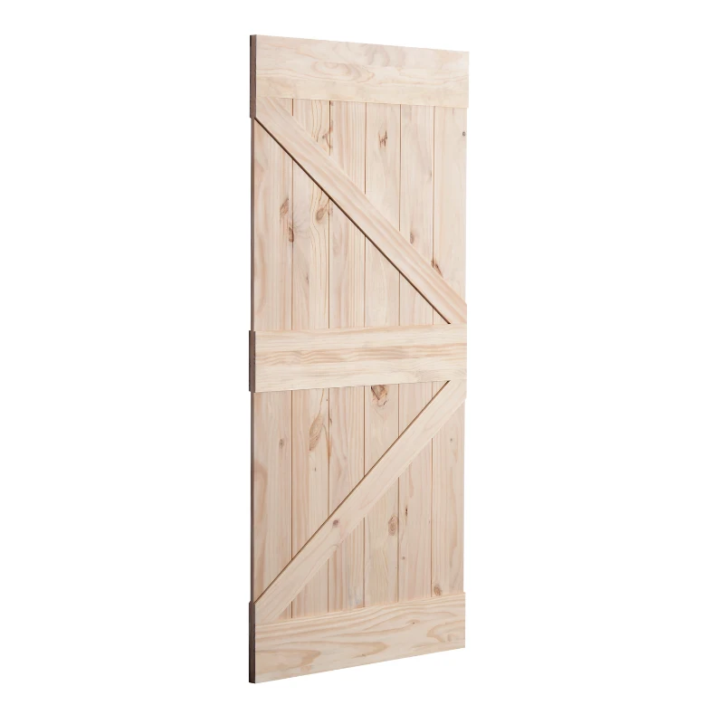 HOMCOM - Porta Scorrevole Barn Door in Legno di Pino Laccatura DIY, 213 x 96.5 x 3.5cm, Naturale