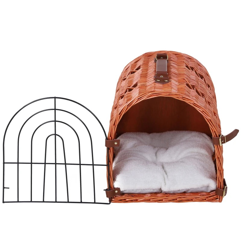 Outsunny Trasportino per Gatti Fino 5Kg in Vimini Naturale Atossico con Cuscino in Velluto Bianco