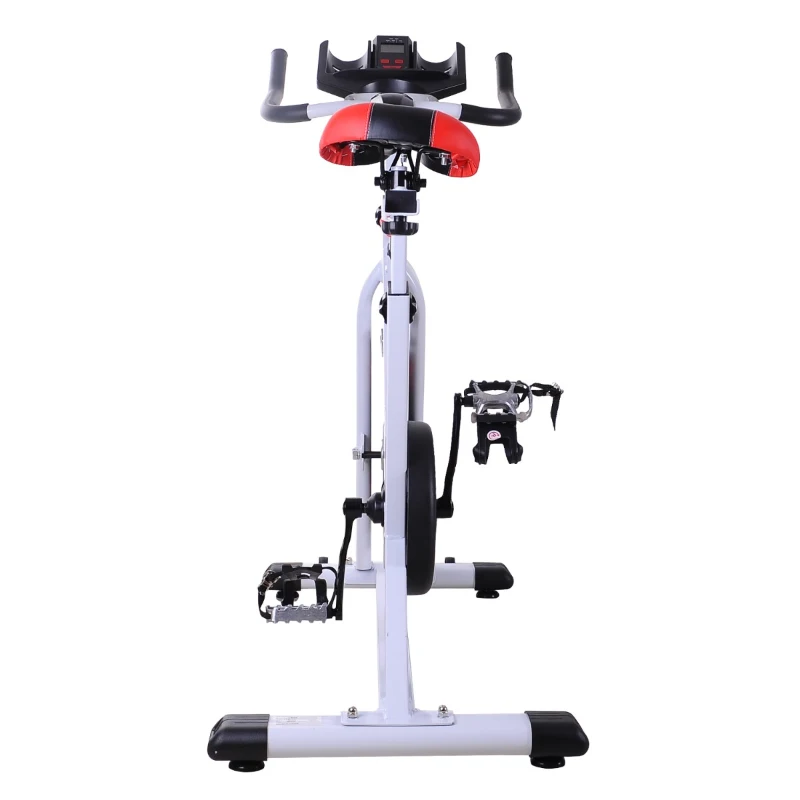 Homcom Cyclette Spinning Professionale con Sellino e Manubrio Regolabili Schermo LCD Bianco, nero, rosso, 107x48x100cm