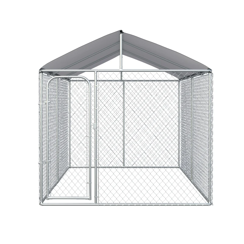 PawHut Kennel per Cani in Metallo con Copertura in Tessuto e Porta con Blocco, Recinto per Animali 400x230x232cm Argento
