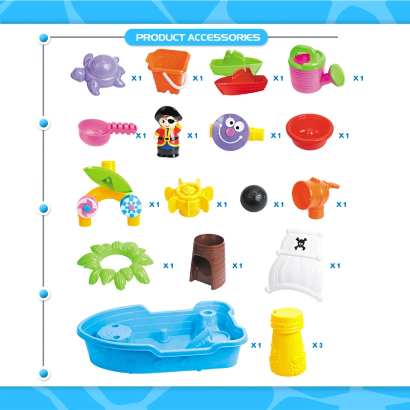 HOMCOM Set Giocattoli da Spiaggia 20pz con Nave Pirata, Mulino a Vento e Stampini, 60 x 38 x 28cm