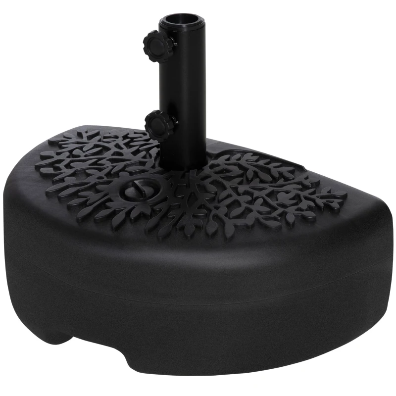 Outsunny Base de Parede para Chapéu de Sol Suporte Semicircular para Chapéu de Sol Preenchido com Areia 21kg ou Água 18kg para Jardim Pátio Terraço Exterior 50x31x18cm Preto
