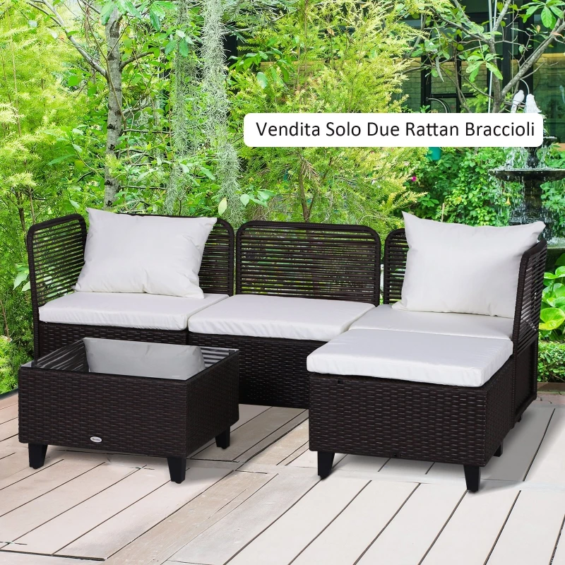 Outsunny Set Braccioli per Mobili da Giardino in Rattan Intrecciato Protezione Contro i Raggi UV Facile da Installare in Acciaio Marrone 63x60x6cm