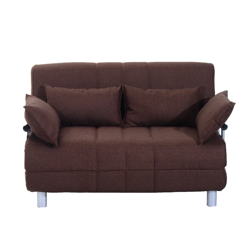 HOMCOM Divano Letto Matrimoniale in Acciaio e Tessuto di Poliestere con 4 Cuscini, Marrone