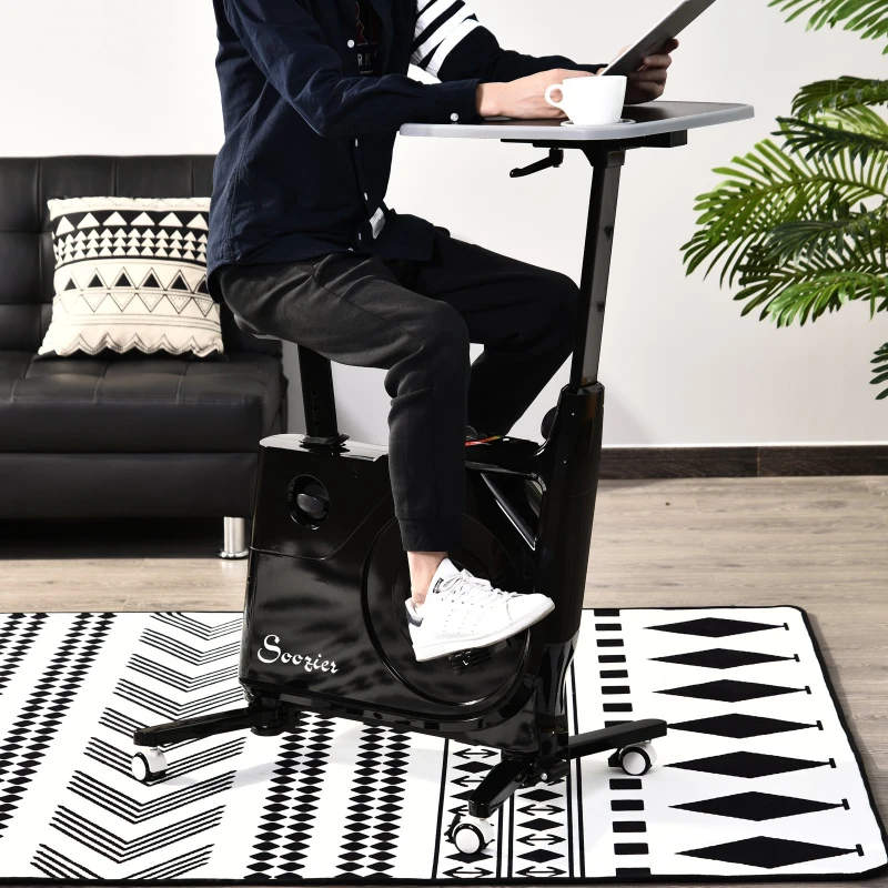 HOMCOM Cyclette con Tavolo da Lavoro Scrivania con Altezza Regolabile per il Tuo PC o Tablet, Pedali a Scomparsa