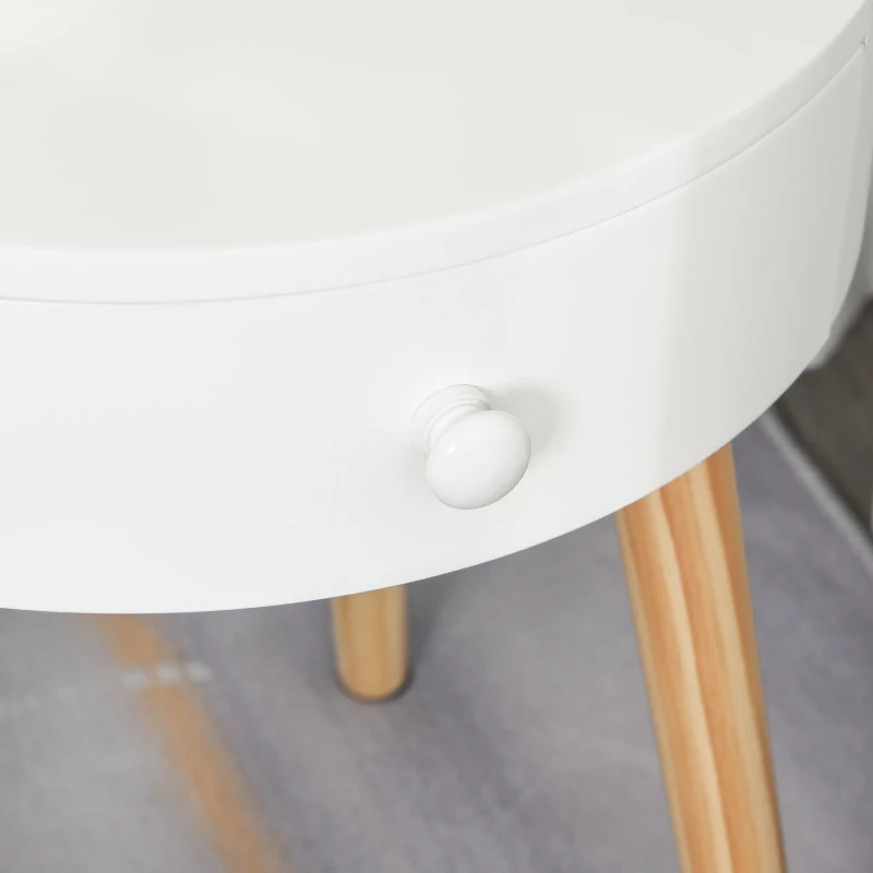 Homcom Comodino Rotondo e Salvaspazio in Legno Bianco con 1 Cassetto Φ38x46.7cm