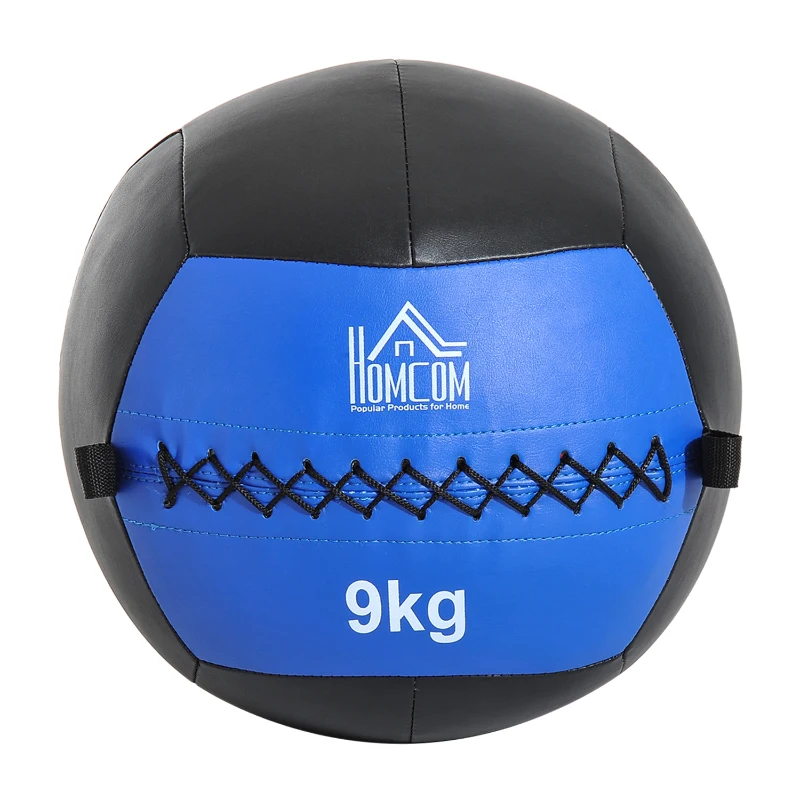 HOMCOM Palla Medica cross-training Fitness Wall Ball 9kg in Ecopelle Ф35cm Nero-Blu