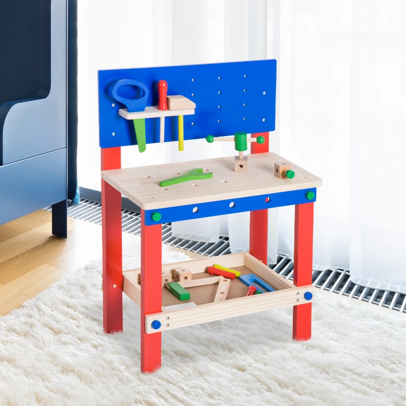 Homcom Banco da Lavoro Giocattolo in Legno per Bambini con 20 Accessori