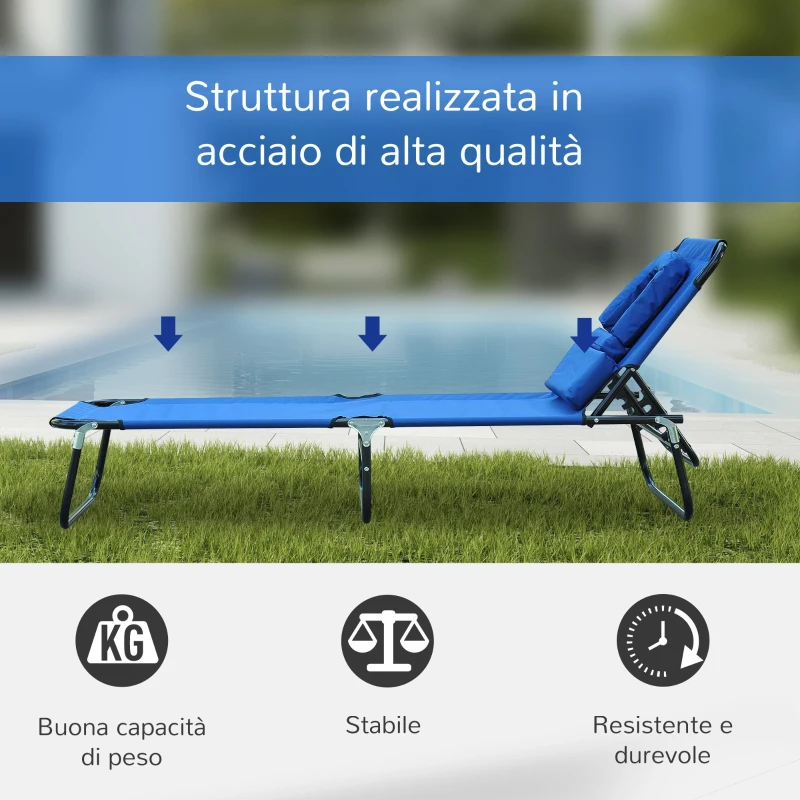 Outsunny Lettino reclinabile con apertura per il viso, blu, 1.9x0.56x0.28m