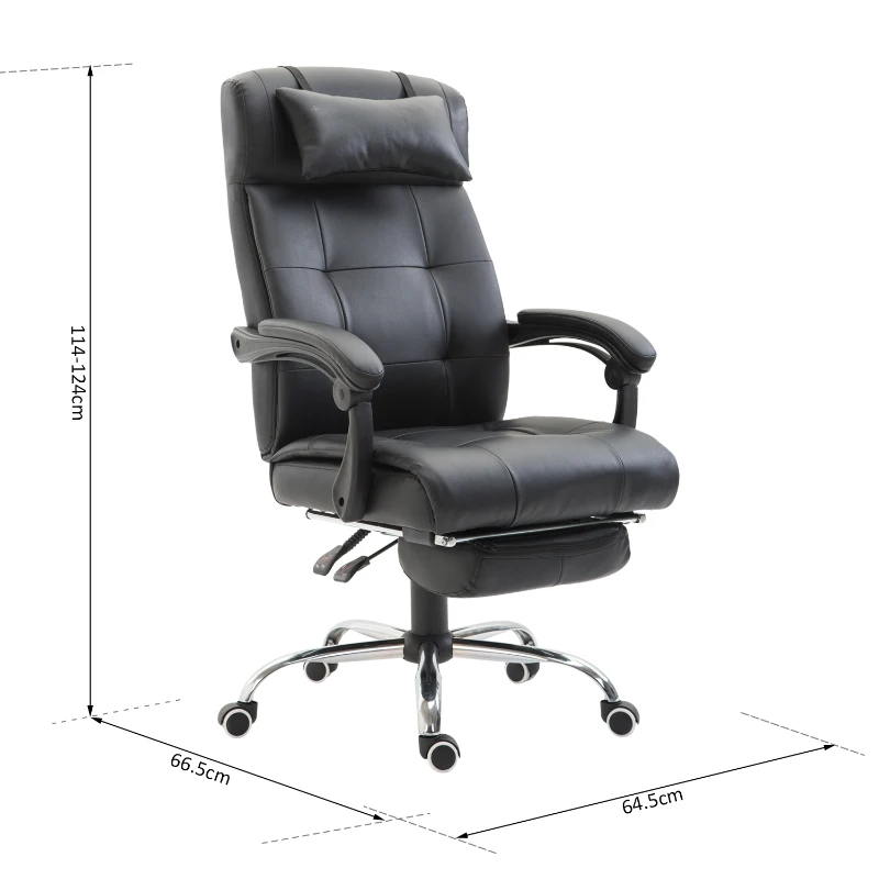 HOMCOM Sedia da Ufficio Ergonomica Girevole Poltrona Presidenziale Reclinabile con Poggiapiedi Estraibile 64.5×66.5×114-124cm Nero