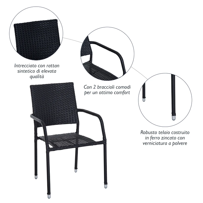 Outsunny Set di 4 Sedie da Pranzo Moderno Giardino Poli Rattan 57 × 64 × 89cm Marrone