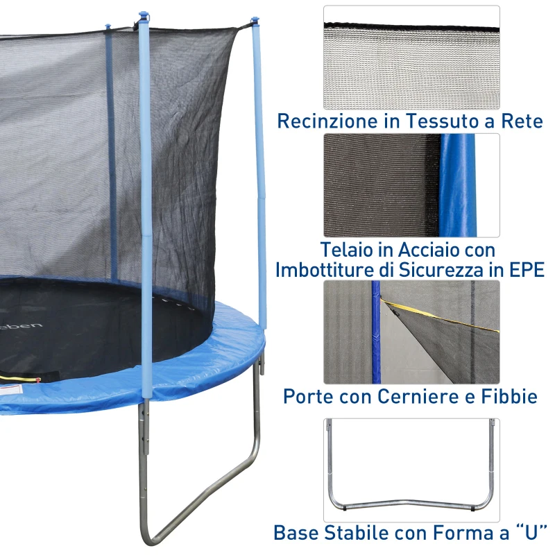 Homcom Trampolino Elastico con Rete di Sicurezza e Pali Imbottiti per Adulti e Bambini Φ366 x 260 cm