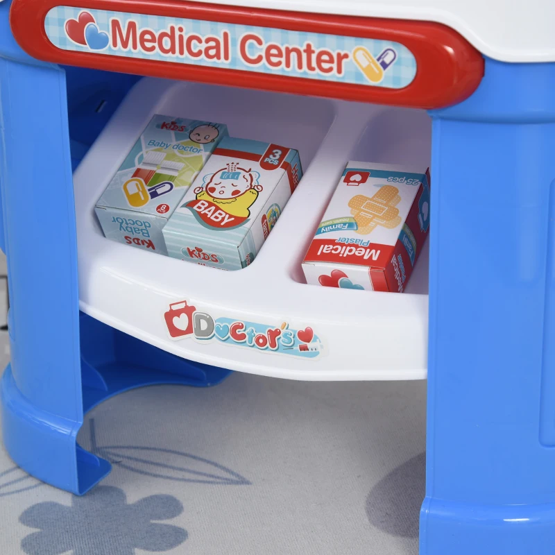 HOMCOM Ambulatorio Ospedale Giocattolo Dottore per Bambini 3-6 Anni con 26 Accessori Inclusi, Blu e Bianco