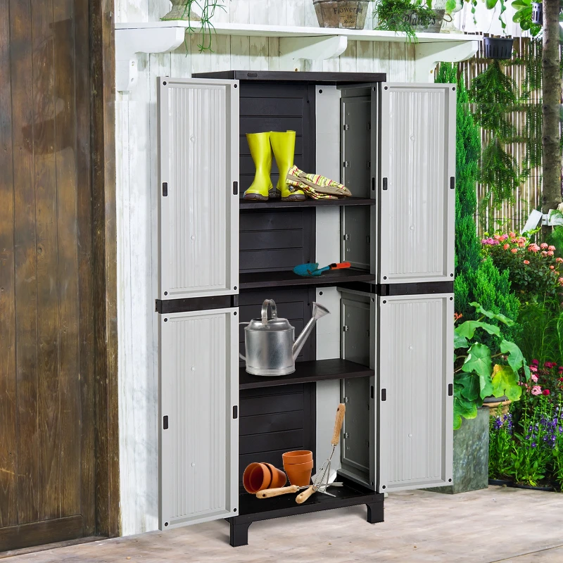 Outsunny Armadio da Esterno Impermeabile con 3 Ripiani Regolabili Balcone Terrazzo Plastica 65 × 37 × 172cm