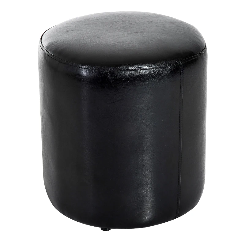 HOMCOM Pouf Poggiapiedi Telaio in Legno Massello Rivestimento in Pelle Sintetica Cuscino Imbottito con Spugna di Elevata Densità Spessa 4,5cm Nero Max:150kg 45x45x50cm