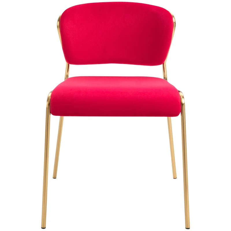 HOMCOM Set 4 Sedie di Design per Sala da Pranzo, Poltroncine Imbottite in Velluto Rosso e Gambe in Metallo Oro